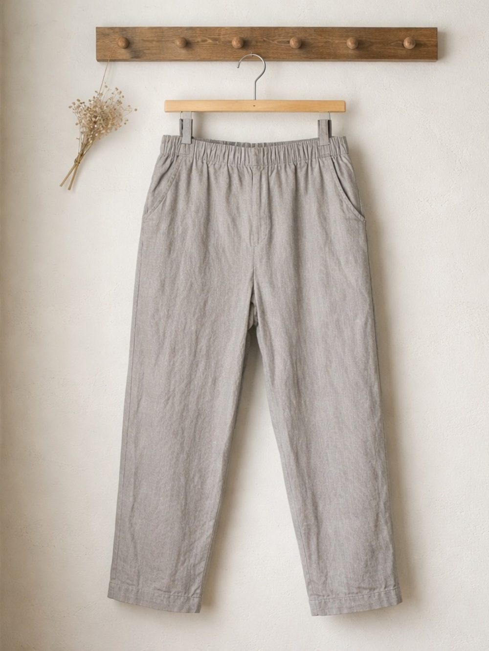 Lou & Grey Linen Casual Elastic-Waist Gray Pants Sz L